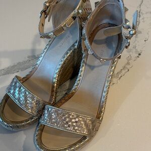 Marc Fisher Gold Woven Wedge Sandals
